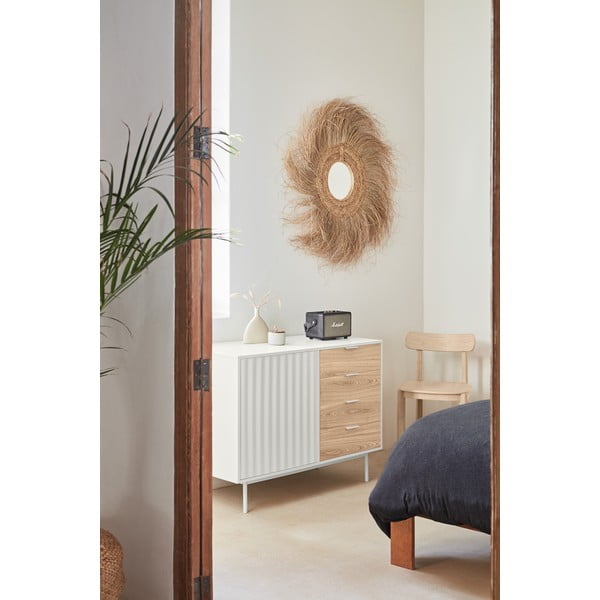 Fehér-natúr színű alacsony komód tölgyfa dekorral 108x80 cm Sierra – Teulat-image-1