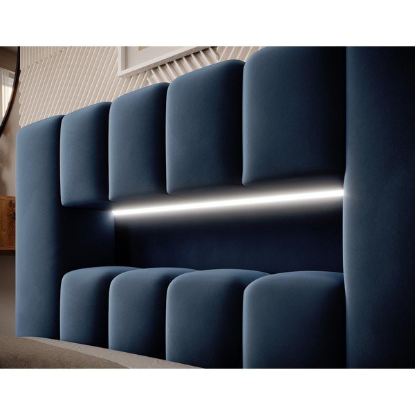 Sötétkék kárpitozott ágyneműtartós egyszemélyes ágy ágyráccsal 90x200 cm Lamica – ELTAP-image-4