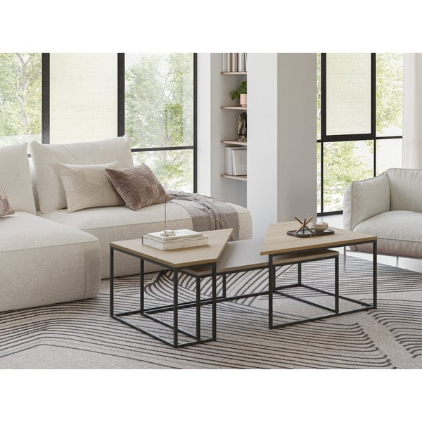 Dohányzóasztal szett tölgyfa dekoros asztallappal, 3 db-os  70x110 cm Titan – Marckeric-image-1