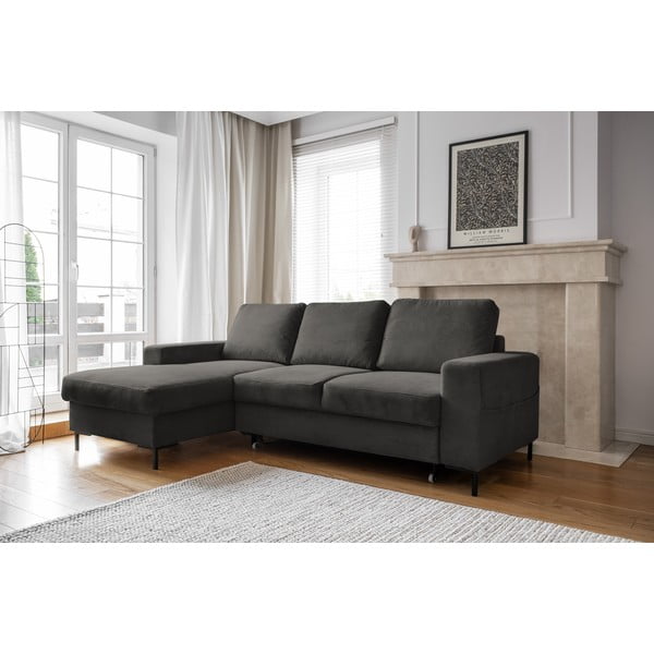 Sötétszürke kordbársony kinyitható sarokkanapé (bal oldali) Lofty Lilly – Miuform-image-3