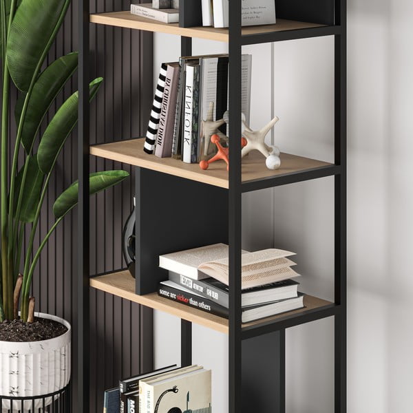 Fekete-natúr színű könyvespolc tölgyfa dekorral 58x175 cm Alabama – Marckeric-image-4