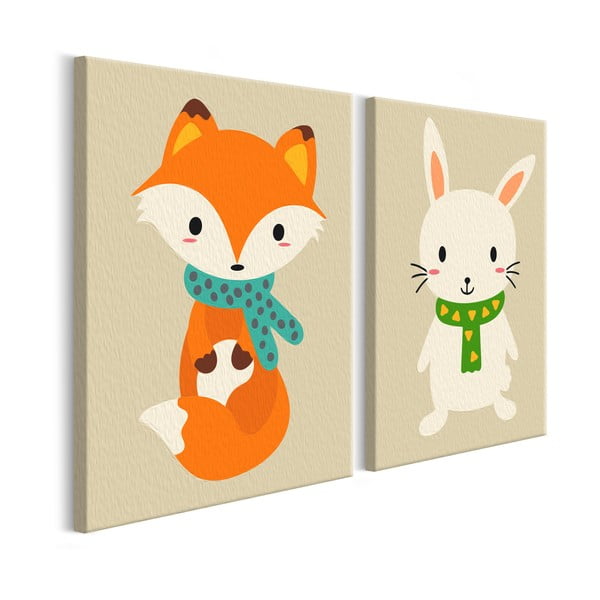 Fox & Bunny DIY készlet, saját kétrészes vászonkép festése, 33 x 23 cm - Artgeist