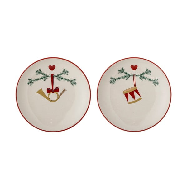 Fehér agyagkerámia desszertes  tányér készlet karácsonyi mintával, 2 db-os ø 16 cm Yule – Bloomingville