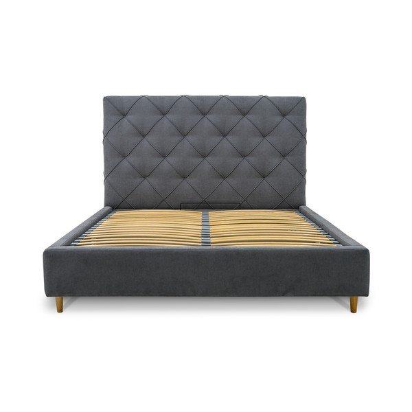 Szürke kárpitozott ágyneműtartós franciaágy ágyráccsal 160x200 cm Bee – Scandic-image-3