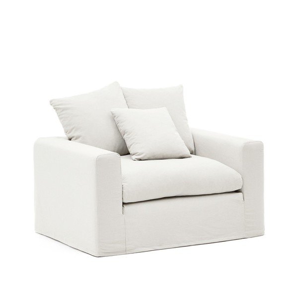 Fehér len fotel Nora – Kave Home