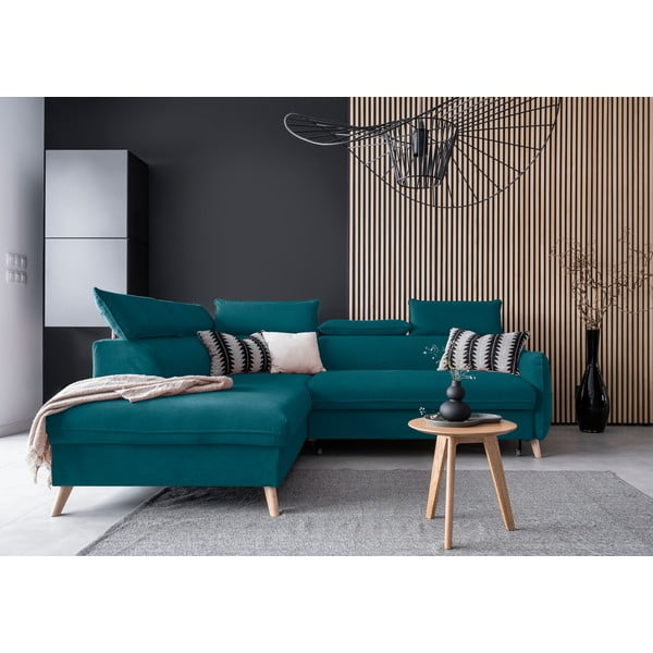 Türkiz bársony kinyitható sarokkanapé (bal oldali) Sweet Harmony – Miuform-image-1