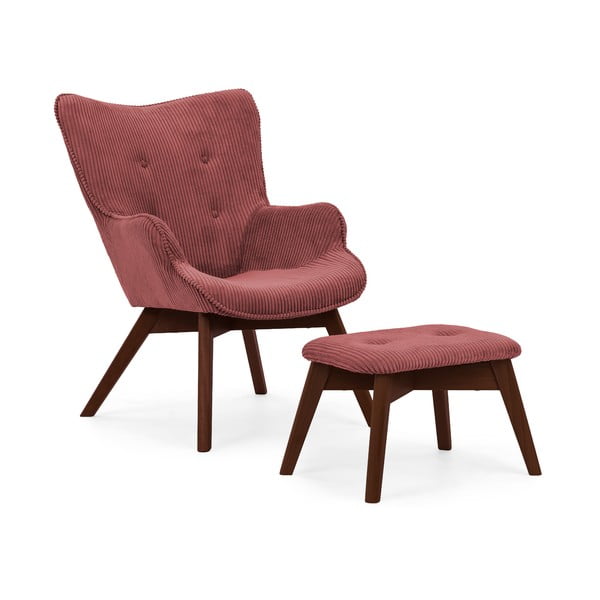 Piros kordbársony fotel lábtartóval Niko – Ropez