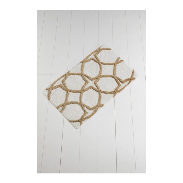 Waves Hexagon barna-fehér fürdőszobai kilépő, 100 x 60 cm
