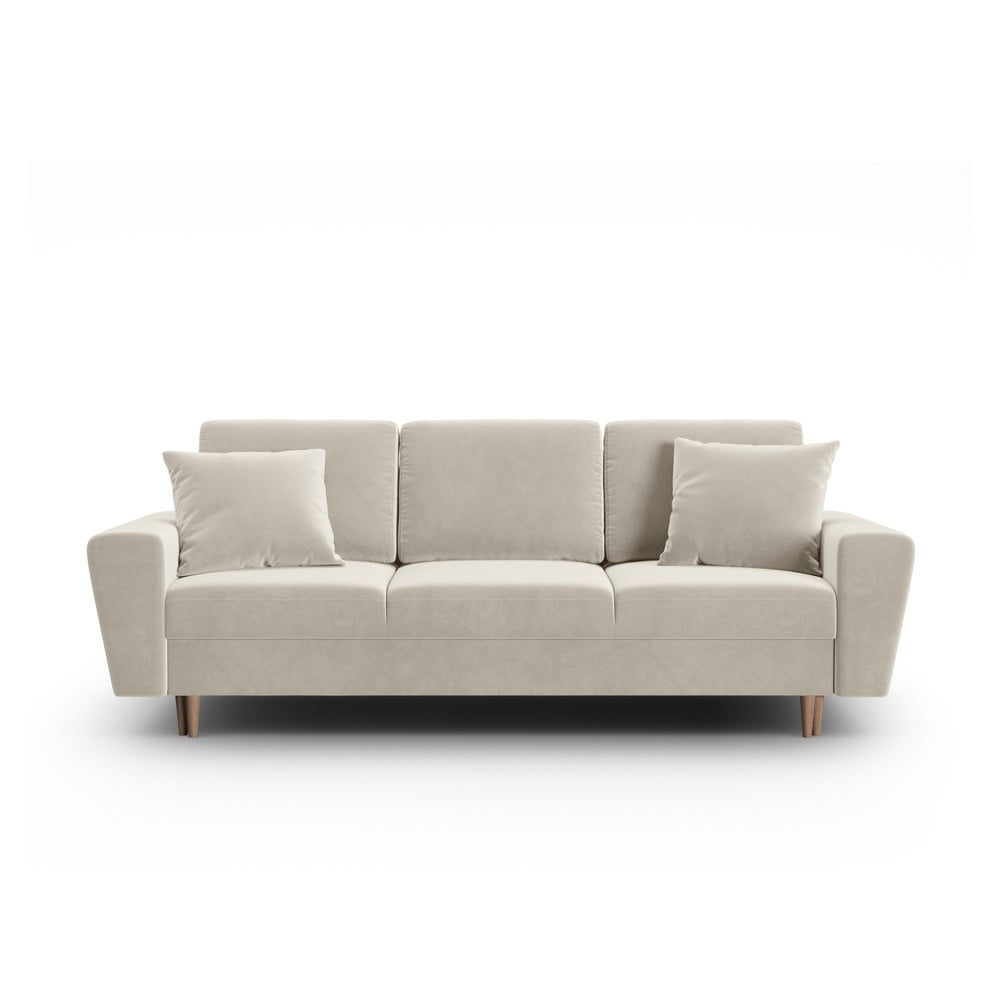 Bézs bársony kinyitható tárolóhelyes kanapé 235 cm Kyoto – Cosmopolitan Design
