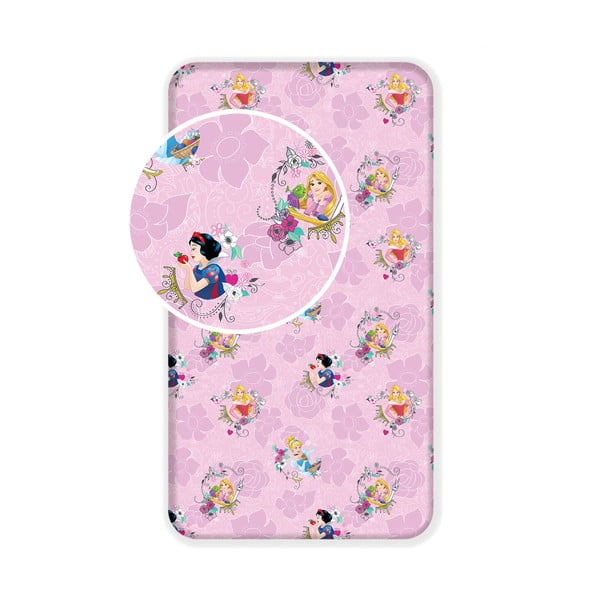 Rózsaszín gumis pamut gyerek lepedő 90x200 cm The Pincesses "Pink" – Jerry Fabrics