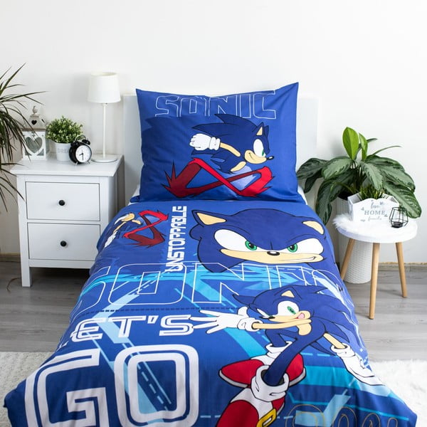 Kék egyszemélyes pamut gyerek ágyneműhuzat 140x200 cm Sonic "Let´s go" – Jerry Fabrics-image-1