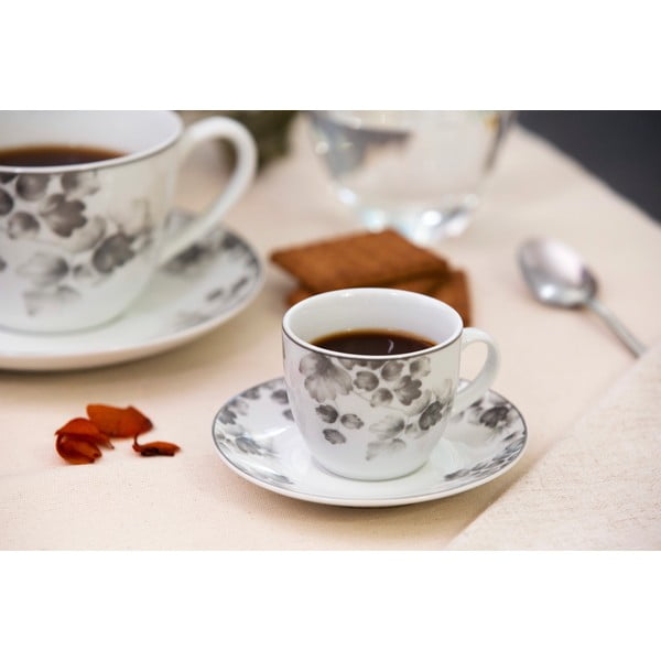 Fehér-világosszürke porcelán csésze szett 6 db-os Foliage gray – Villa Altachiara-image-1