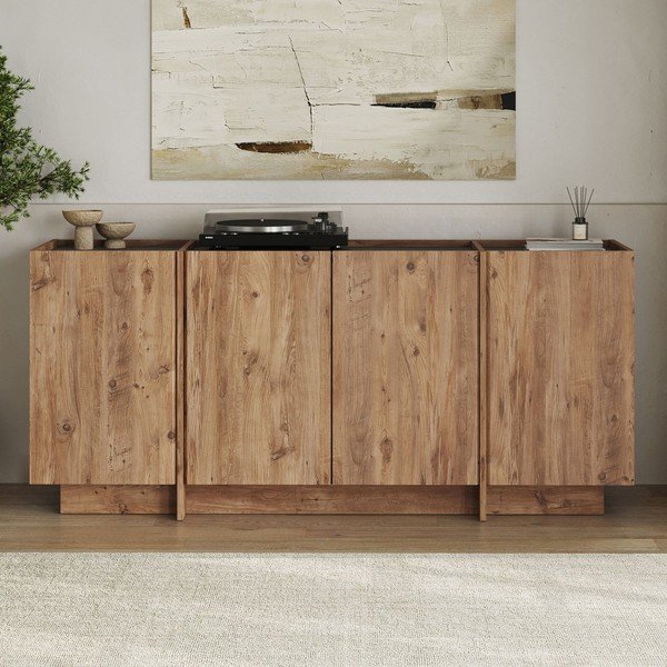 Natúr színű komód kábellyukkal borovi fenyő dekorral 180x80x45 cm Dorma – Kalune Design-image-1