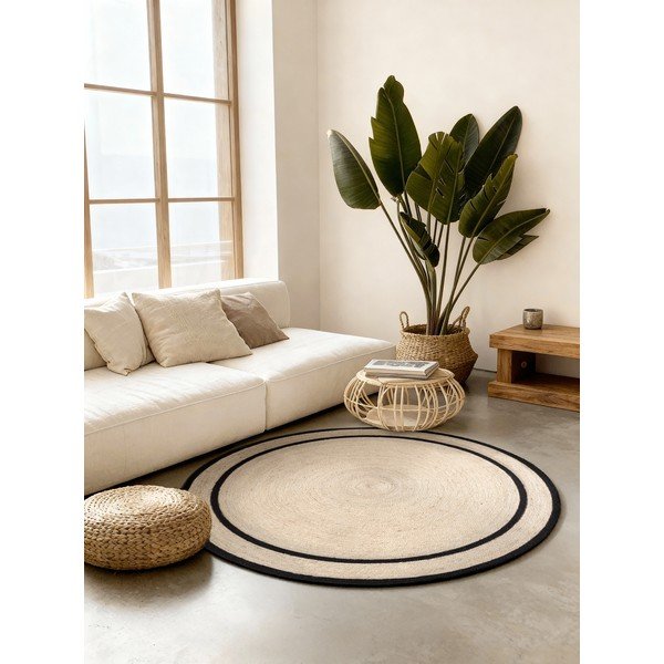 Világos natúr színű kétoldalas-kézi szövésű juta kerek szőnyeg ø 150 cm Lina – Hanse Home-image-1