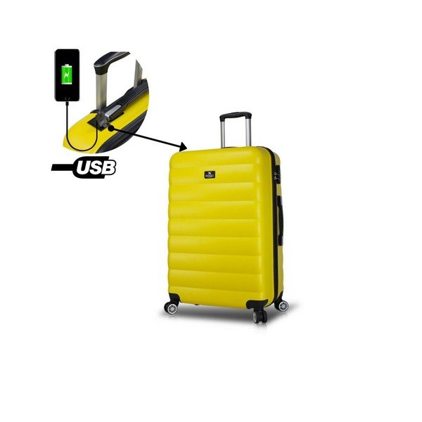 COLORS RESSNO Large Suitcase sárga görgős bőrönd USB csatlakozóval - My Valice-image-2
