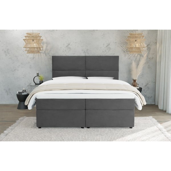 Sötétszürke ágyneműtartós boxspring ágy 180x200 cm Rico – Ropez-image-2