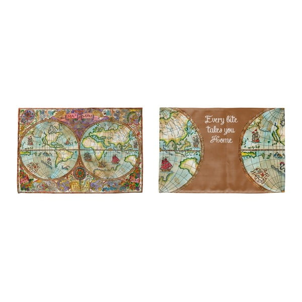 Worldmap 2 db lenvászon tányéralátét, 45 x 30 cm - Madre Selva