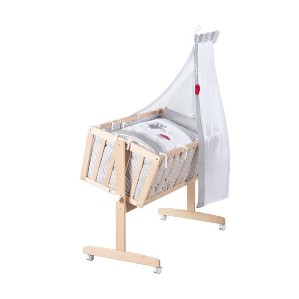 Natúr színű bükkfa gurulós-baldachinos bölcső 40x90 cm Adam and Owl – Roba-image-2