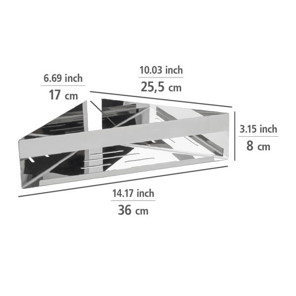Fényes ezüstszínű öntapadós rozsdamentes acél fürdőszobai sarokpolc Genova – Wenko-image-3