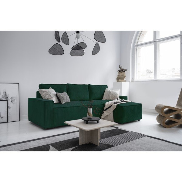 Sötétzöld kordbársony kinyitható sarokkanapé (variálható) Brave Dave – Miuform-image-2