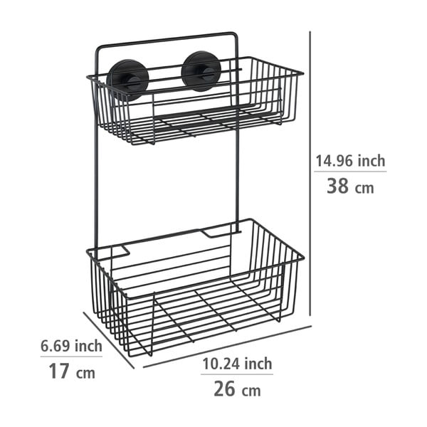 Vacuum-Loc® Pavia fekete fali kétszintes fürdőszobai polc - Wenko-image-1
