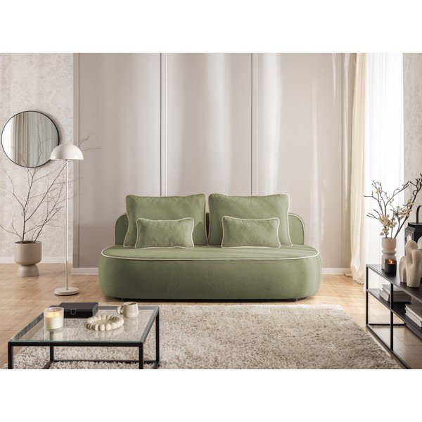 Khaki-bézs bársony kinyitható-tárolóhelyes kanapé 210 cm Saga – Ropez-image-2