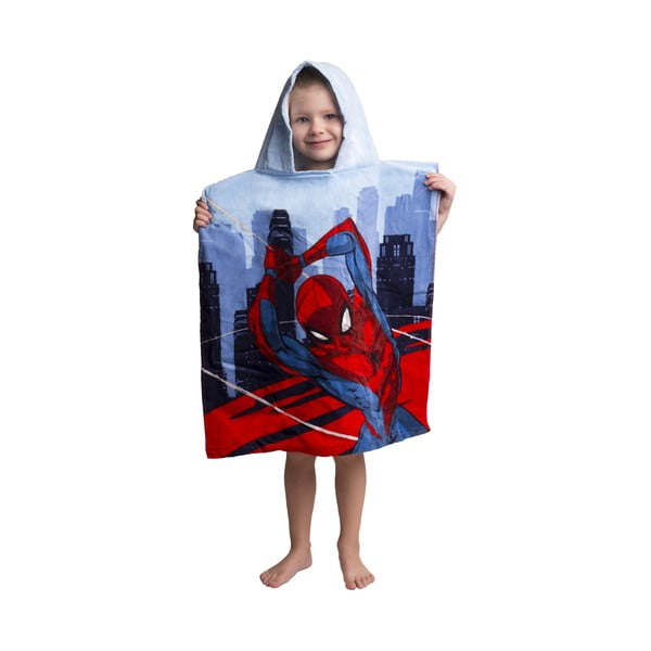Piros-kék frottír gyerek fürdőponcsó Spider-Man – Jerry Fabrics-image-1