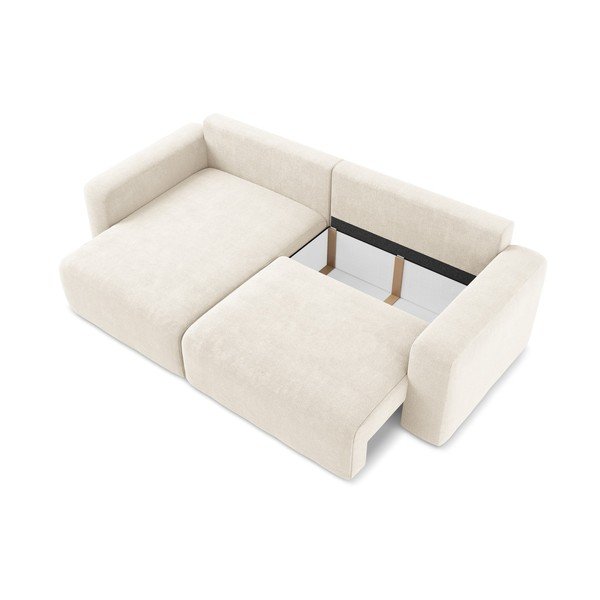 Krémszínű zsenília kinyitható-tárolóhelyes sarokkanapé (bal oldali-heverő résszel) Kona – Makamii-image-4