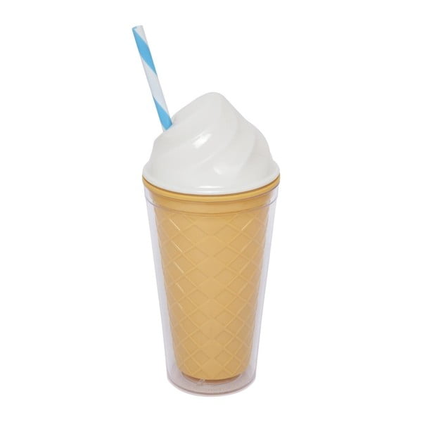 Ice Cream duplafalú fehér fedeles pohár szívószállal, 470 ml - Sunnylife
