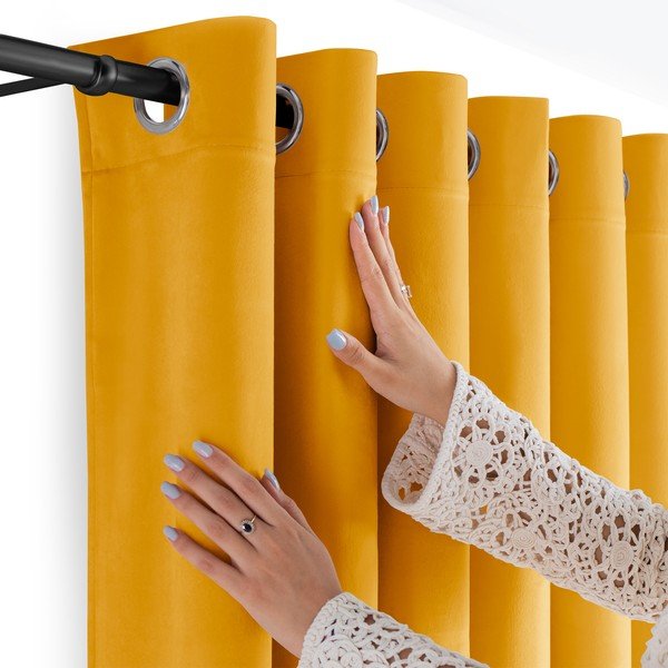 Mustársárga bársony dimout (részleges sötétítő) függöny 140x300 cm Velto – Filumi-image-3