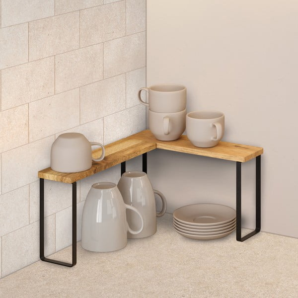 Matt fekete-natúr színű fa kiegészítő polc készlet 2 db-os 27x8 cm York – Metaltex-image-1