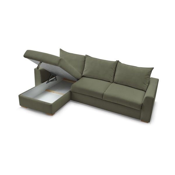 Zöld kordbársony kinyitható sarokkanapé (variálható) Augustin – Bobochic Paris-image-4