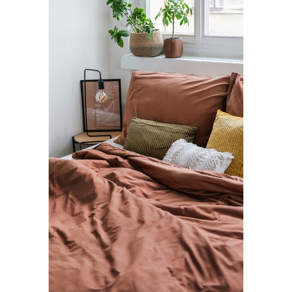 Gesztenyebarna kétszemélyes kőmosott pamut ágynemű, 160 x 200 cm - Bonami Selection-image-4