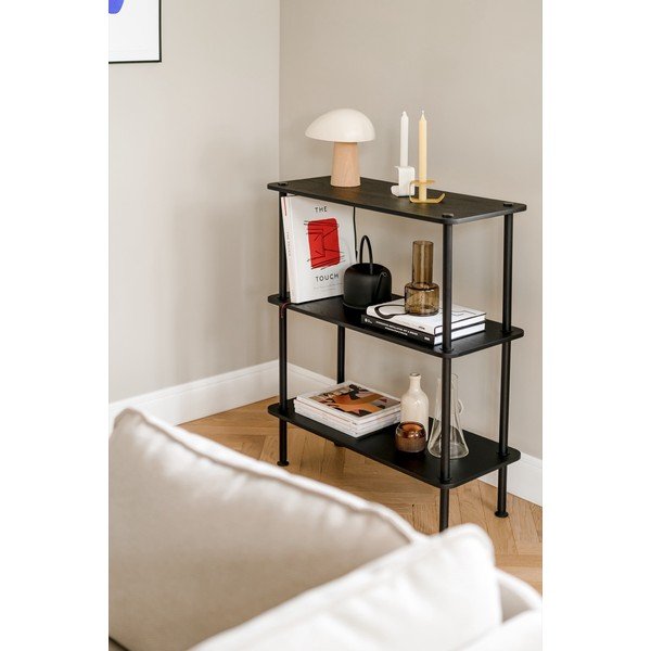 Fekete polcos állvány tölgyfa dekorral 80x90,5x35 cm Teidi – noo.ma-image-3