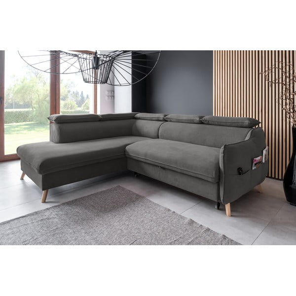 Sötétszürke bársony kinyitható sarokkanapé (bal oldali) Sweet Harmony – Miuform-image-3