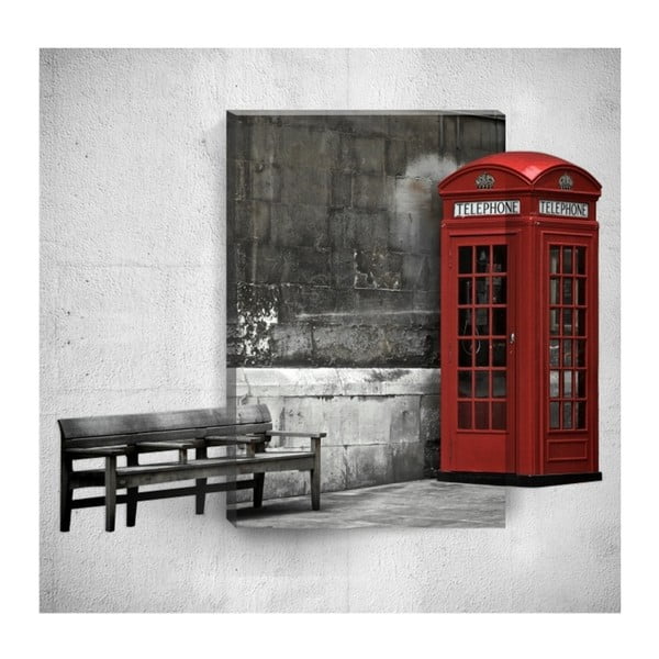 Red Telephone Booth 3D fali kép, 40 x 60 cm - Mosticx