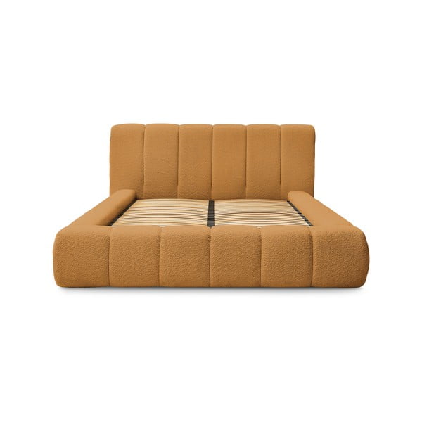 Mustársárga kárpitozott ágyneműtartós franciaágy ágyráccsal 160x200 cm Denali – Bobochic Paris-image-3