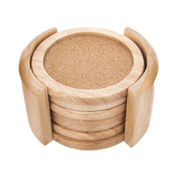 Natúr színű fa poháralátét szett állvánnyal 6 db-os – Orion