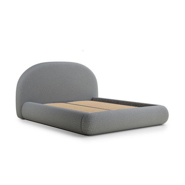 Szürke kárpitozott ágyneműtartós franciaágy ágyráccsal 140x200 cm Maumere – Maison de Rêve