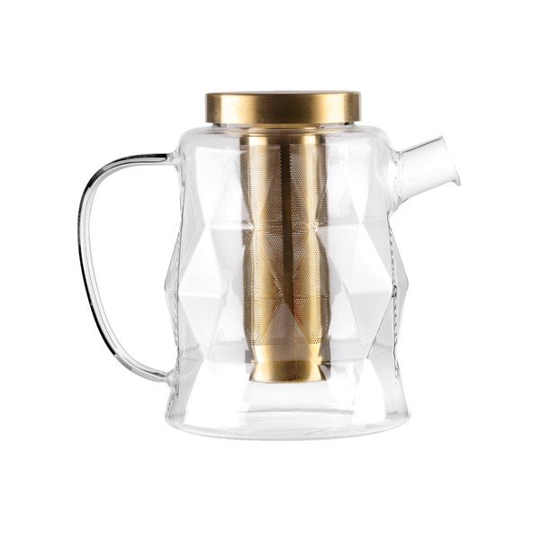 Aranyszínű üveg teáskanna szűrővel 1,3 l Geo – Vialli Design-image-4