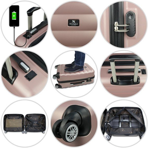 COLORS RESSNO Cabin Suitcase zöld görgős bőrönd USB csatlakozóval - My Valice-image-4