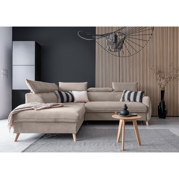 Bézs bársony kinyitható sarokkanapé (bal oldali) Sweet Harmony – Miuform-image-1