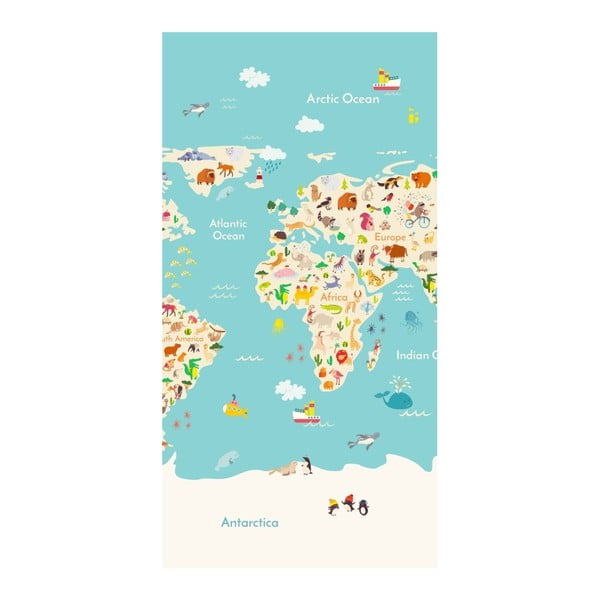 Worldmap strandtörölköző nyomtatott mintával, 150 x 75 cm - Good Morning