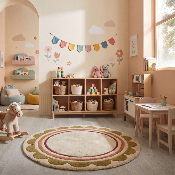 Natúr színű kézi szövésű gyapjú kerek szőnyeg ø 120 cm Lois – Flair Rugs-image-2