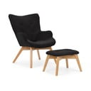 Fekete kordbársony fotel lábtartóval Niko – Ropez