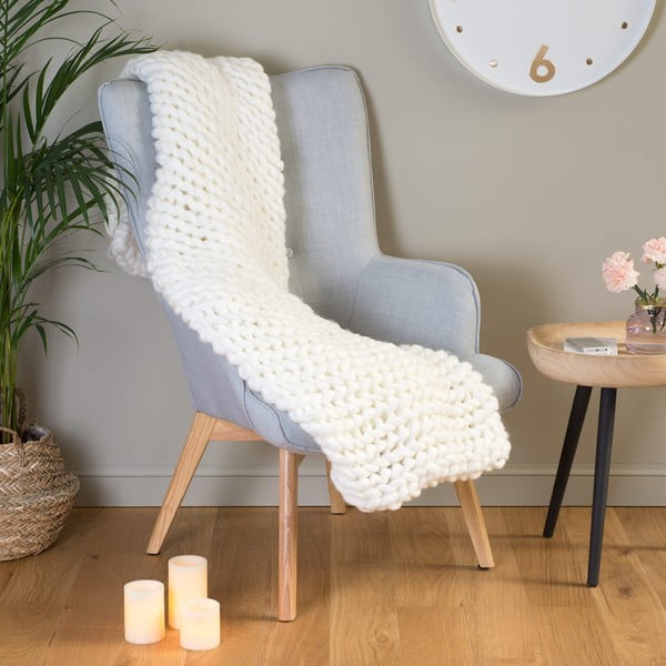 XXL Knitting Throw fehér kötött sál, 127 x 152 cm - Le Studio