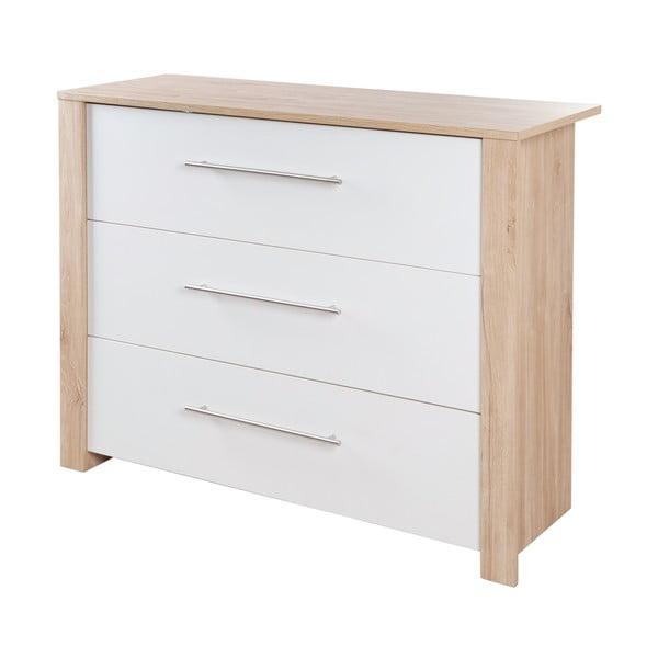 Fehér-natúr színű alacsony gyerek komód pelenkázó feltéttel, tölgyfa dekorral 112x98 cm – Roba-image-2