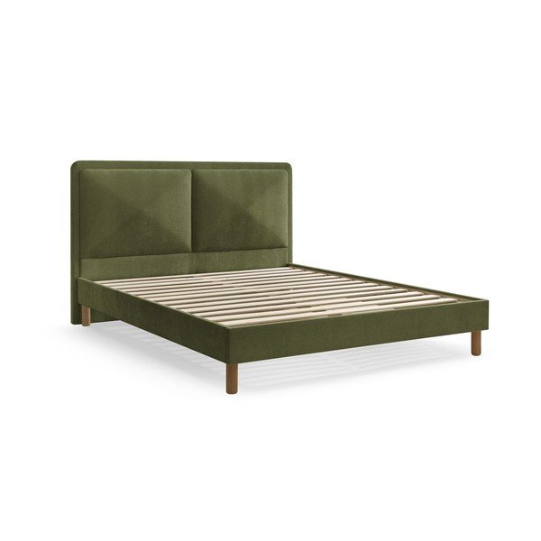 Zöld kárpitozott kárpitozott franciaágy ágyráccsal 140x190 cm Mara – Bobochic Paris