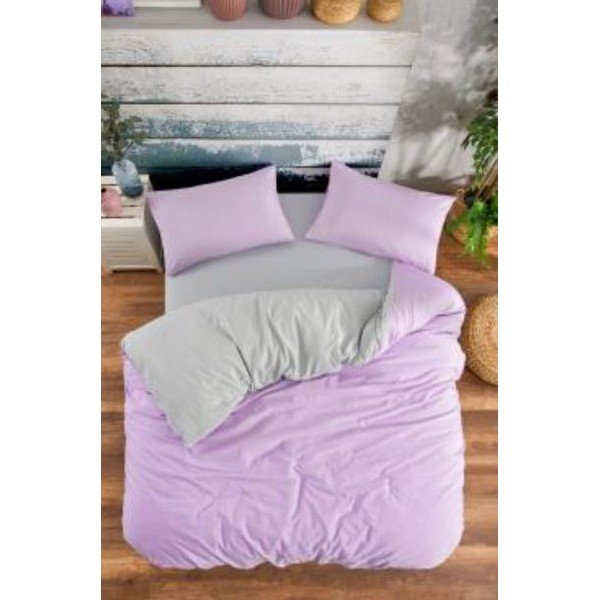 Levendula színű-szürke kétszemélyes hosszabbított négyrészes renforcé pamut ágyneműhuzat lepedővel 200x220 cm – Mila Home