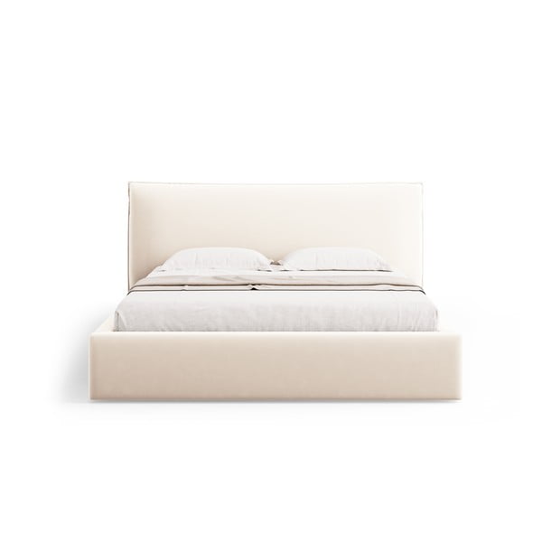 Krémszínű kárpitozott ágyneműtartós franciaágy ágyráccsal 180x200 cm Elio – Milo Casa-image-2